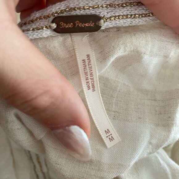 Free People Striped Hooded Flowy Button Down Shirt Sz Medium Raw Hem Neutral - Picture 2 of 5